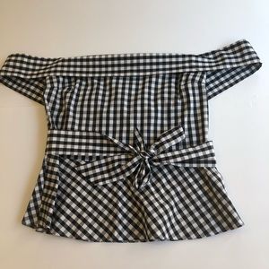 Off shoulder , black & white, gingham patterned top